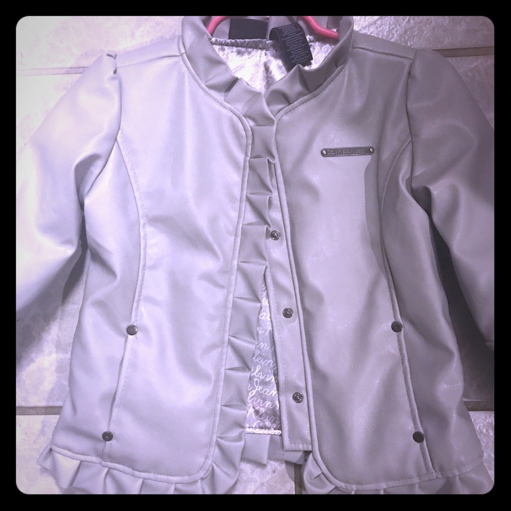 Kids Calvin Klein grey leather jacket